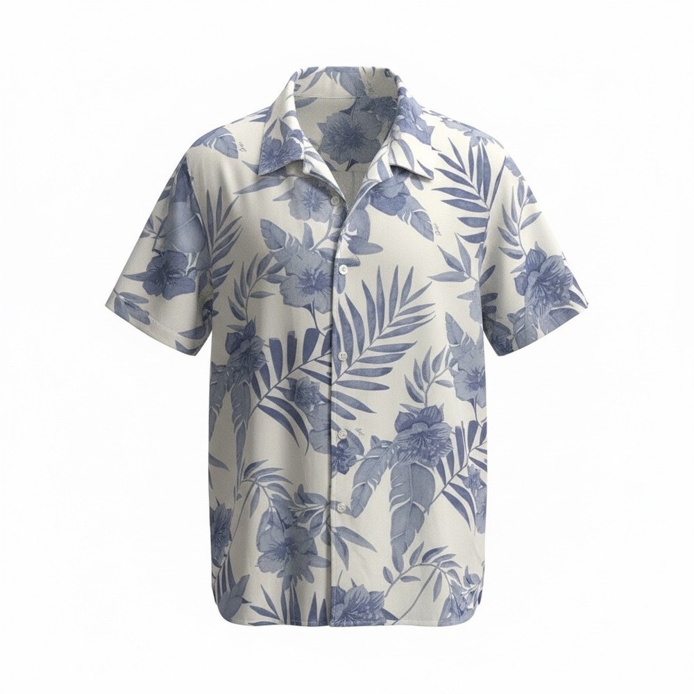 Hugo Boss Beach Mens Lg XL XXL Blue Tropical Floral Camp Shirt Short Sleeve
